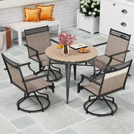 Patio Swivel Dining Chairs Set of 2 with Heavy-duty Metal Frame and Armrests-Brown - Brown - Patio Dining Chairs
