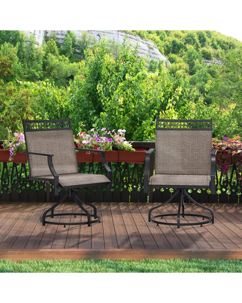 Patio Swivel Dining Chairs Set of 2 with Heavy-duty Metal Frame and Armrests-Brown - Brown - Patio Dining Chairs