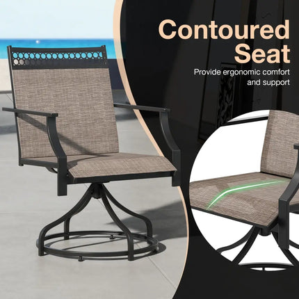 Patio Swivel Dining Chairs Set of 2 with Heavy-duty Metal Frame and Armrests-Brown - Brown - Patio Dining Chairs