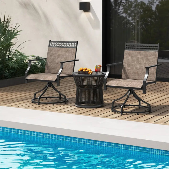 Patio Swivel Dining Chairs Set of 2 with Heavy-duty Metal Frame and Armrests-Brown - Brown - Patio Dining Chairs