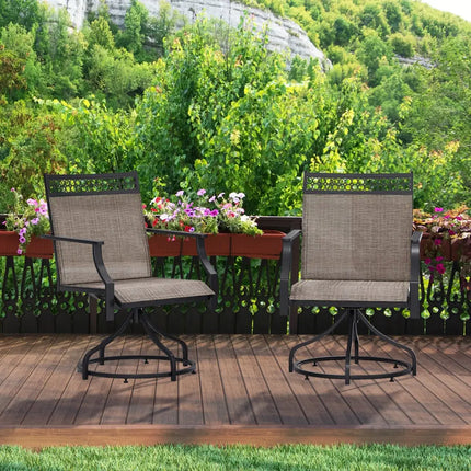Patio Swivel Dining Chairs Set of 2 with Heavy-duty Metal Frame and Armrests-Brown - Brown - Patio Dining Chairs