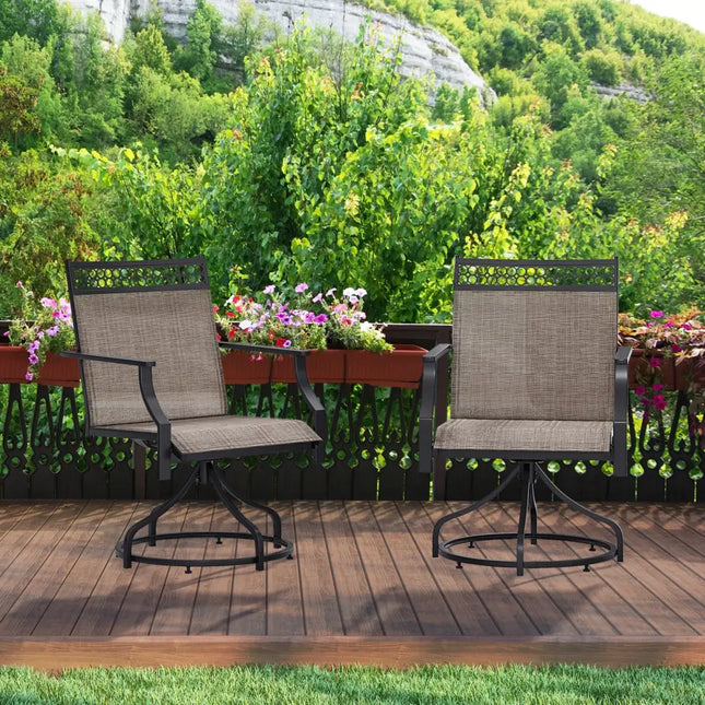 Patio Swivel Dining Chairs Set of 2 with Heavy-duty Metal Frame and Armrests-Brown - Brown - Patio Dining Chairs