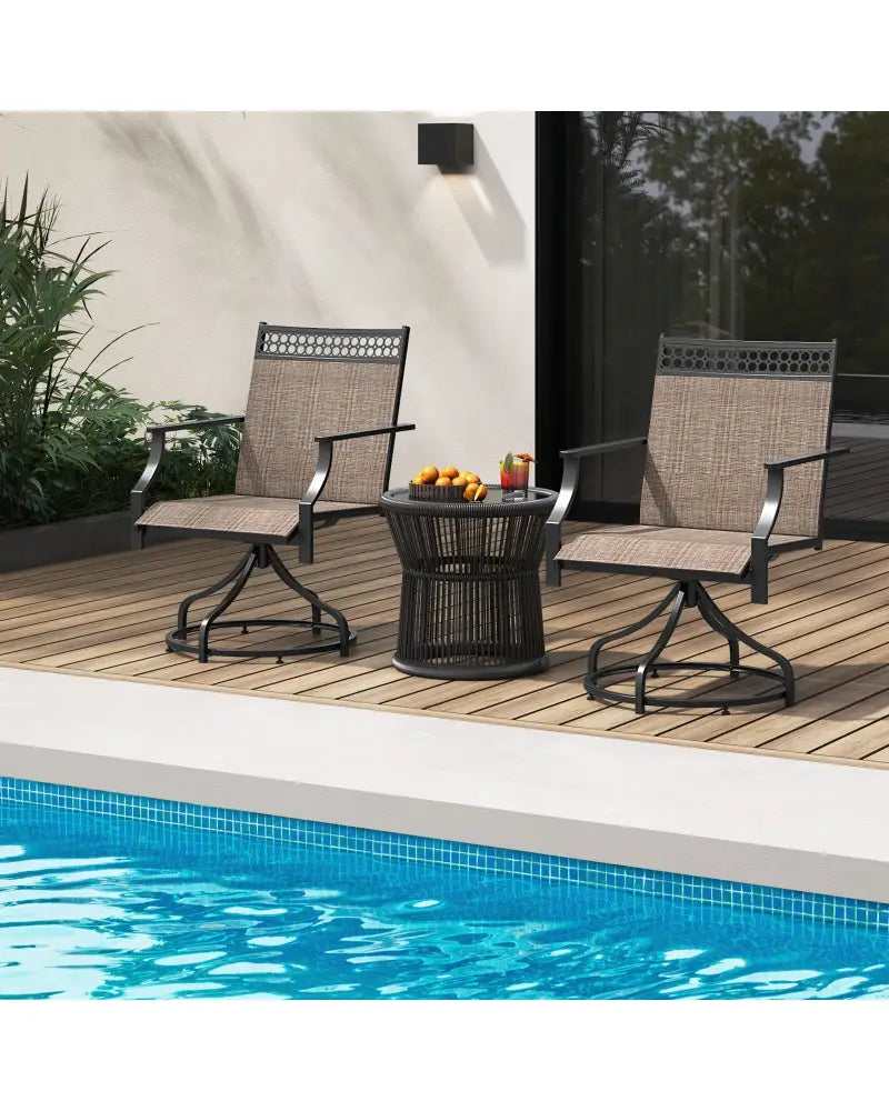 Patio Swivel Dining Chairs Set of 2 with Heavy-duty Metal Frame and Armrests-Brown - Brown - Patio Dining Chairs