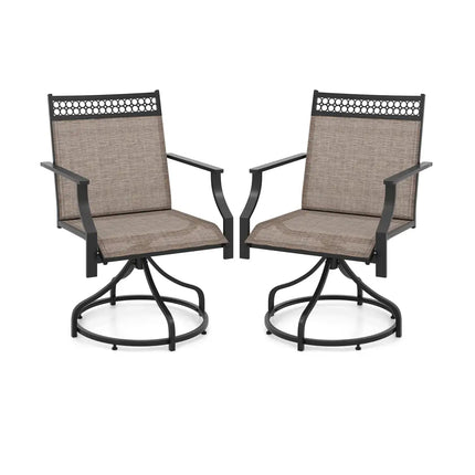 Patio Swivel Dining Chairs Set of 2 with Heavy-duty Metal Frame and Armrests-Brown - Brown - Patio Dining Chairs