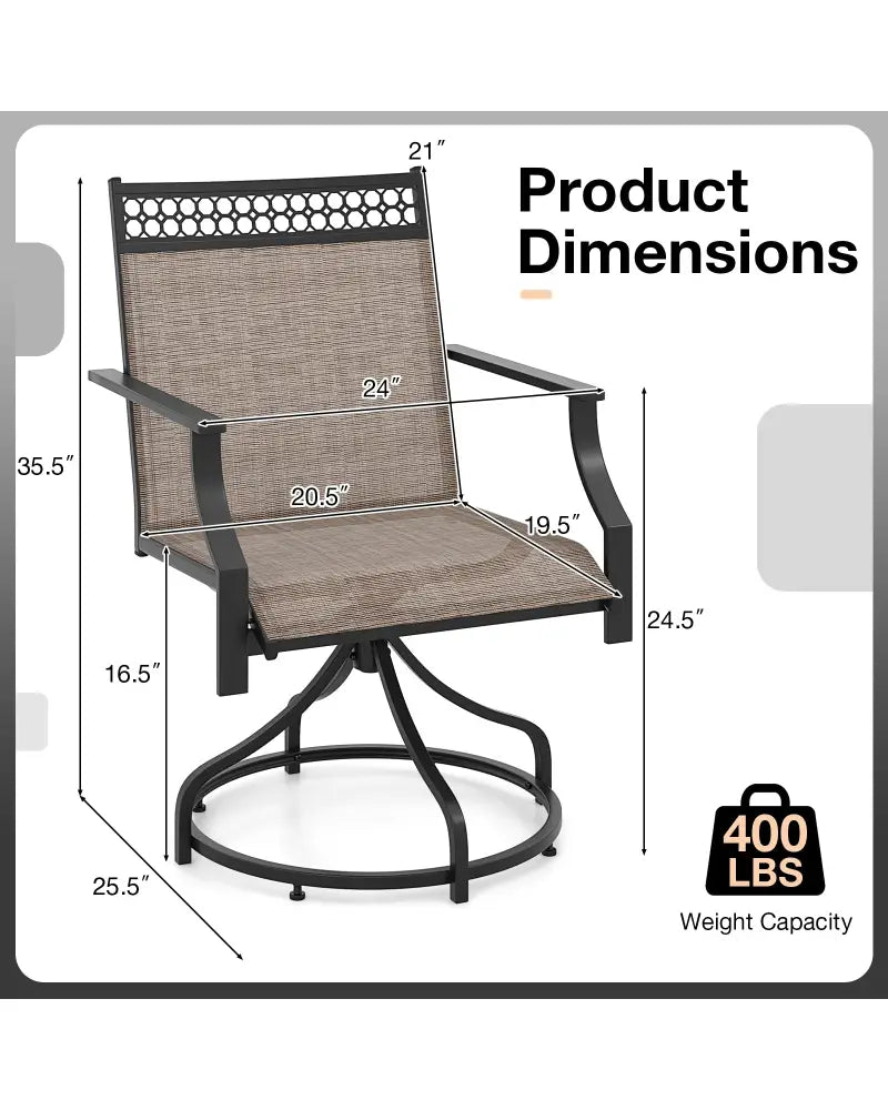 Patio Swivel Dining Chairs Set of 2 with Heavy-duty Metal Frame and Armrests-Brown - Brown - Patio Dining Chairs