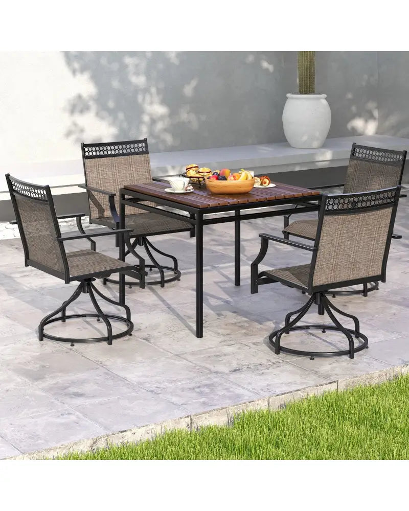 Patio Swivel Dining Chairs Set of 2 with Heavy-duty Metal Frame and Armrests-Brown - Brown - Patio Dining Chairs