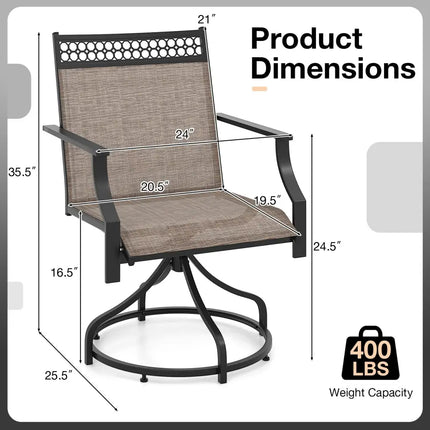 Patio Swivel Dining Chairs Set of 2 with Heavy-duty Metal Frame and Armrests-Brown - Brown - Patio Dining Chairs