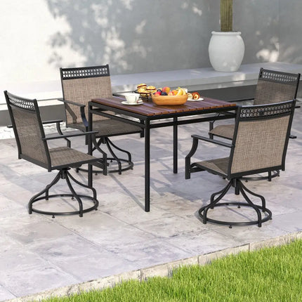 Patio Swivel Dining Chairs Set of 2 with Heavy-duty Metal Frame and Armrests-Brown - Brown - Patio Dining Chairs