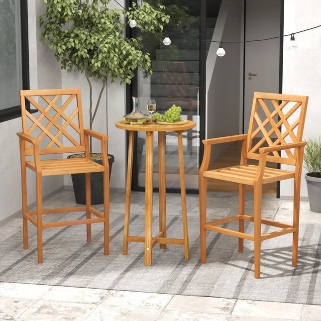 Patio Teak Wood Bar Stool Outdoor Counter Height Chair with Ergonomic Backrest - Natural - Patio Dining Chairs