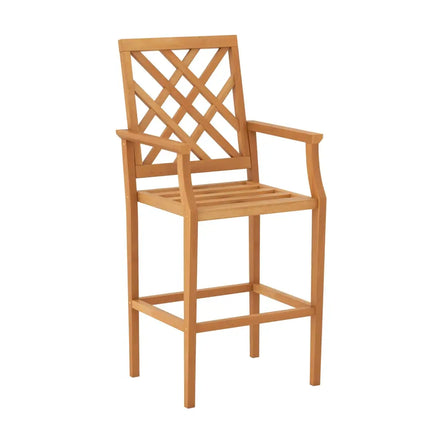Patio Teak Wood Bar Stool Outdoor Counter Height Chair with Ergonomic Backrest - Natural - Patio Dining Chairs