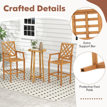 Patio Teak Wood Bar Stool Outdoor Counter Height Chair with Ergonomic Backrest - Natural - Patio Dining Chairs
