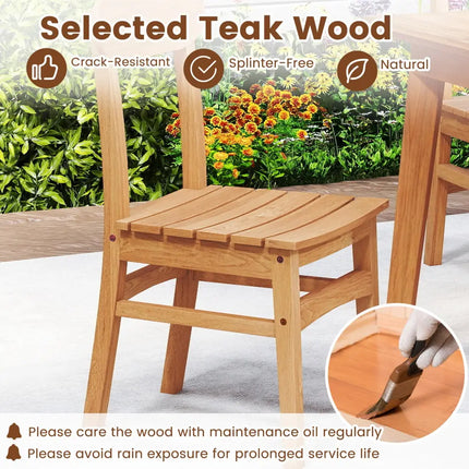 Patio Teak Wood Chair Armless Dining Chair with Slatted Seat - Natural - Patio Dining Chairs