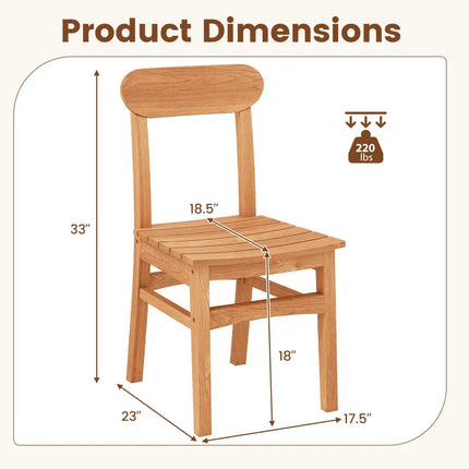 Patio Teak Wood Chair Armless Dining Chair with Slatted Seat - Natural - Patio Dining Chairs
