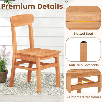 Patio Teak Wood Chair Armless Dining Chair with Slatted Seat - Natural - Patio Dining Chairs