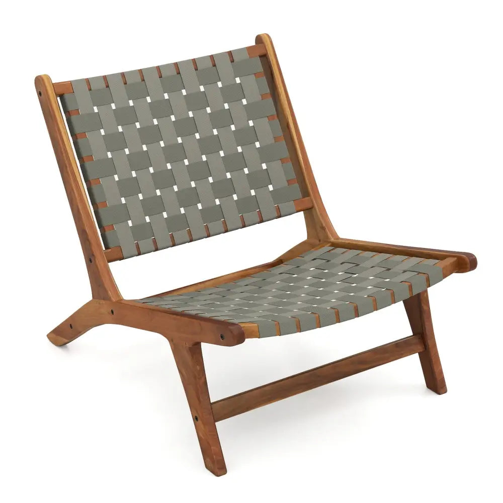 Patio Teak Wood Chair Outdoor Mid-Century Accent Chair with Nylon Webbing Seat - Patio Dining Chairs