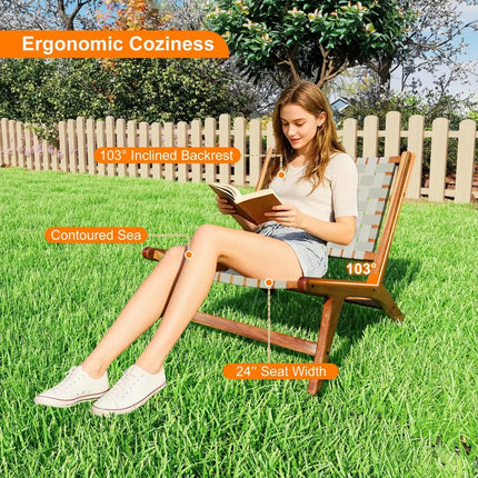 Patio Teak Wood Chair Outdoor Mid-Century Accent Chair with Nylon Webbing Seat - Patio Dining Chairs