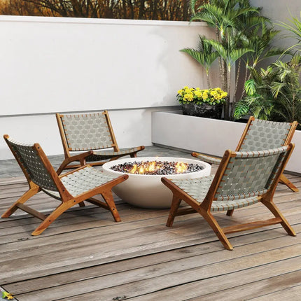 Patio Teak Wood Chair Outdoor Mid-Century Accent Chair with Nylon Webbing Seat - Patio Dining Chairs