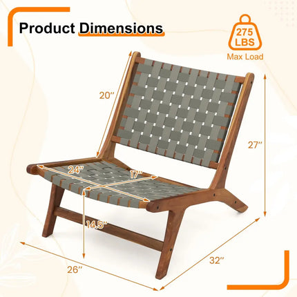 Patio Teak Wood Chair Outdoor Mid-Century Accent Chair with Nylon Webbing Seat - Patio Dining Chairs