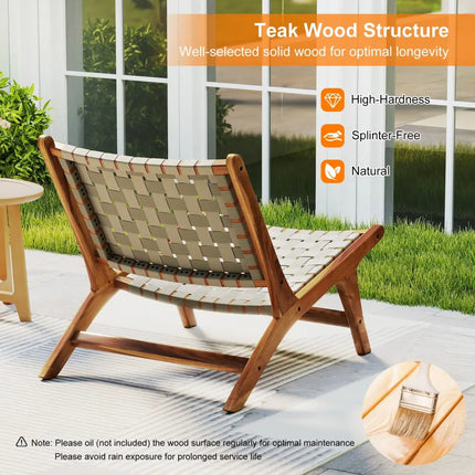 Patio Teak Wood Chair Outdoor Mid-Century Accent Chair with Nylon Webbing Seat - Patio Dining Chairs