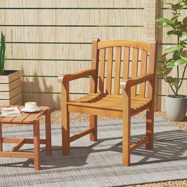 Patio Teak Wood Dining Chair with Slatted Seat Backrest and Solid Legs - Natural - Patio Dining Chairs