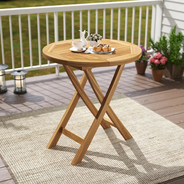 Patio Teak Wood Dining Table with Slatted Tabletop and Sturdy X-Shaped Frame - Dining Tables