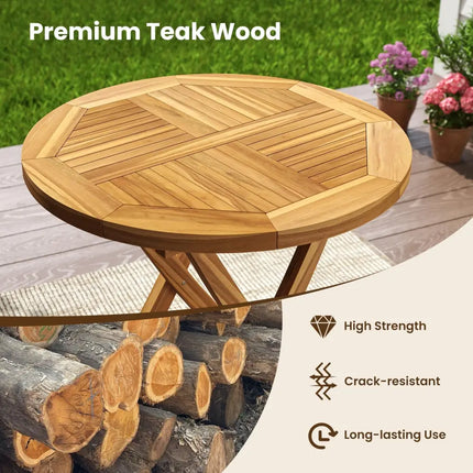 Patio Teak Wood Dining Table with Slatted Tabletop and Sturdy X-Shaped Frame - Dining Tables