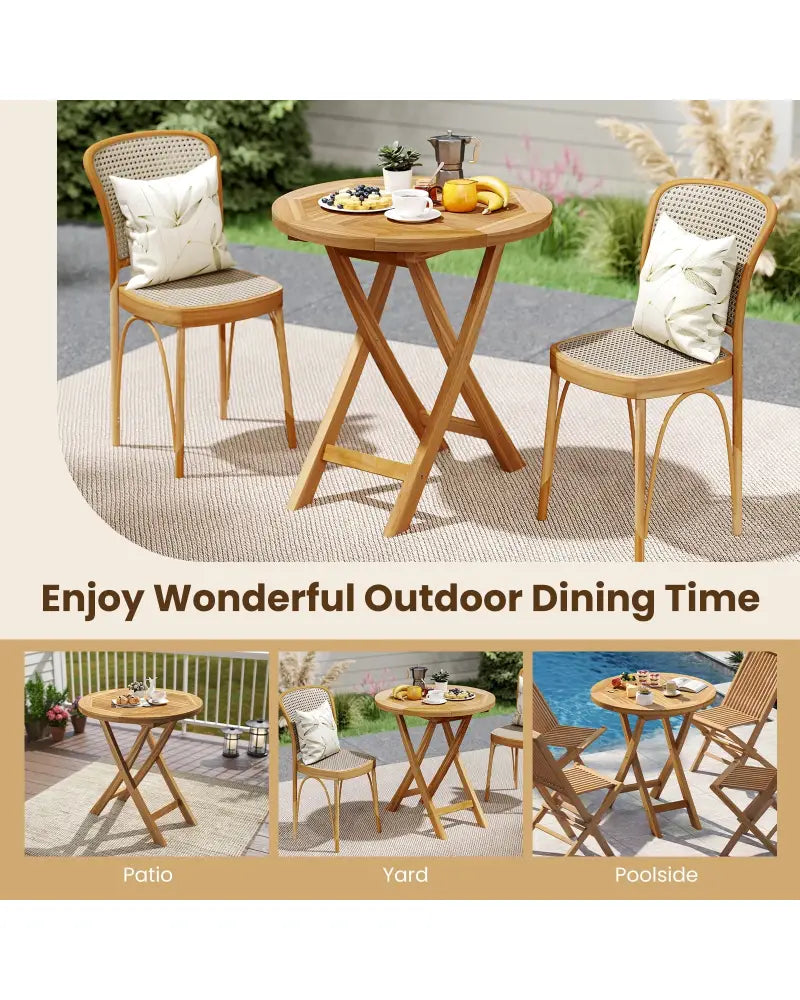 Patio Teak Wood Dining Table with Slatted Tabletop and Sturdy X-Shaped Frame - Dining Tables