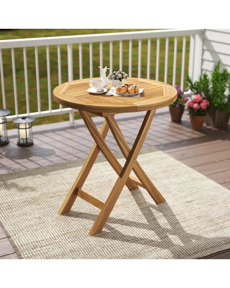 Patio Teak Wood Dining Table with Slatted Tabletop and Sturdy X-Shaped Frame - Dining Tables