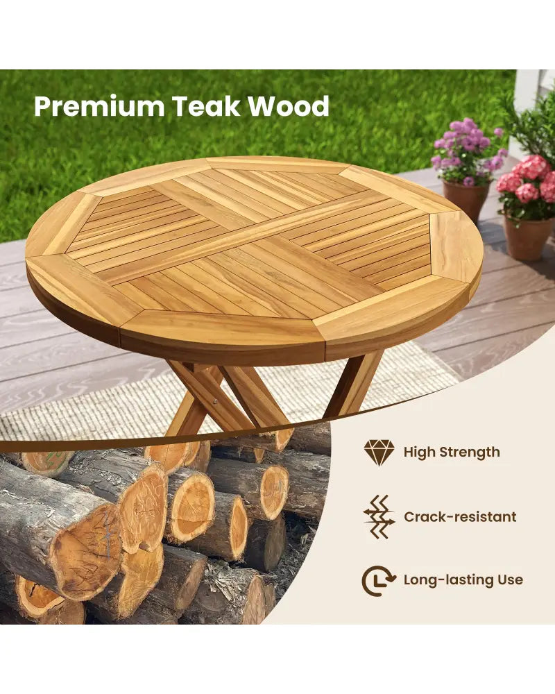 Patio Teak Wood Dining Table with Slatted Tabletop and Sturdy X-Shaped Frame - Dining Tables