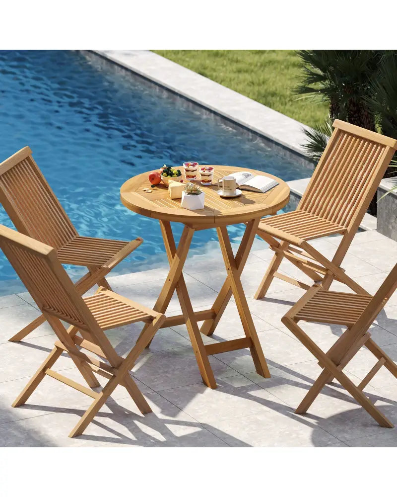 Patio Teak Wood Dining Table with Slatted Tabletop and Sturdy X-Shaped Frame - Dining Tables