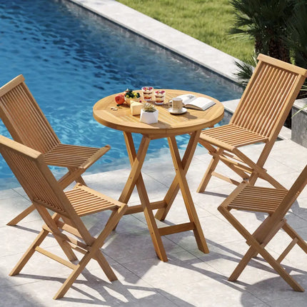 Patio Teak Wood Dining Table with Slatted Tabletop and Sturdy X-Shaped Frame - Dining Tables