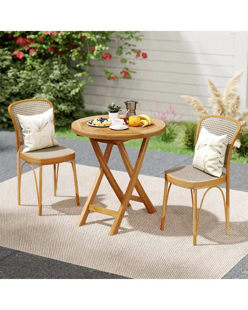 Patio Teak Wood Dining Table with Slatted Tabletop and Sturdy X-Shaped Frame - Dining Tables