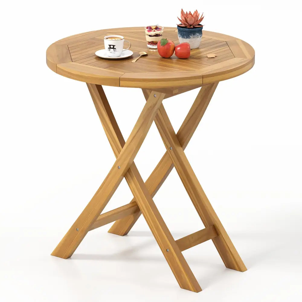Patio Teak Wood Dining Table with Slatted Tabletop and Sturdy X-Shaped Frame - Dining Tables