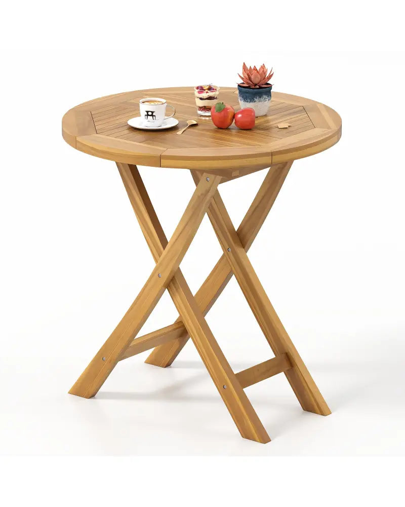 Patio Teak Wood Dining Table with Slatted Tabletop and Sturdy X-Shaped Frame - Dining Tables
