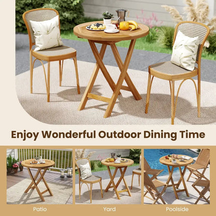 Patio Teak Wood Dining Table with Slatted Tabletop and Sturdy X-Shaped Frame - Dining Tables