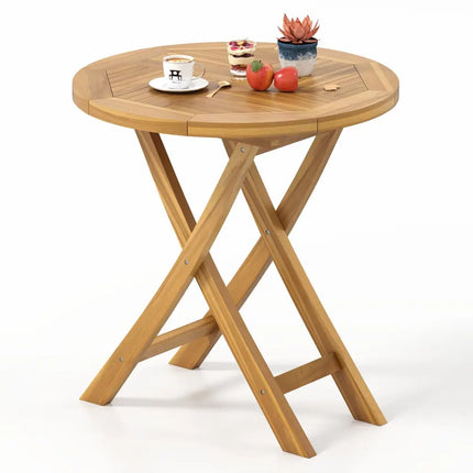 Patio Teak Wood Dining Table with Slatted Tabletop and Sturdy X-Shaped Frame - Dining Tables