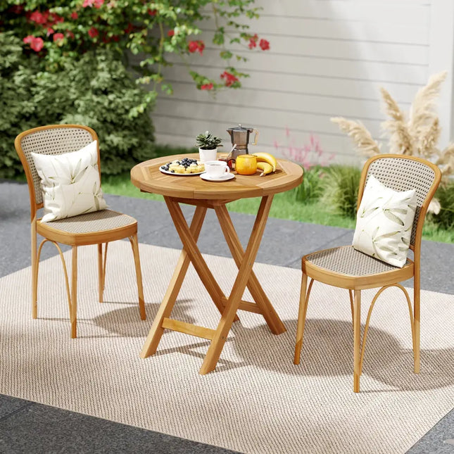 Patio Teak Wood Dining Table with Slatted Tabletop and Sturdy X-Shaped Frame - Dining Tables