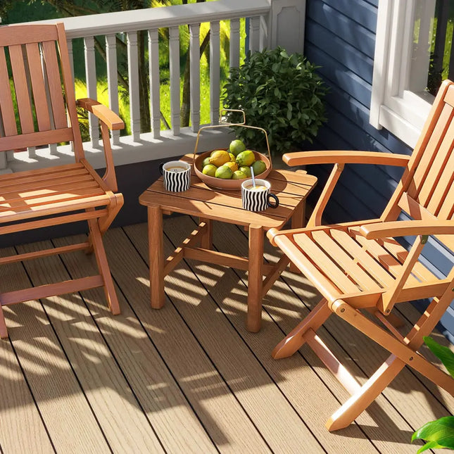 Patio Teak Wood Side Table with Slatted Tabletop for Yard - Natural - Patio Coffee Tables