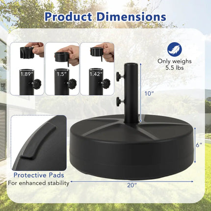 Patio Umbrella Base 88LBS Capacity Water and Sand Fillable Market Table Umbrella Stand-Black - Black - Outdoor Umbrella