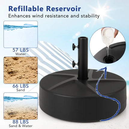 Patio Umbrella Base 88LBS Capacity Water and Sand Fillable Market Table Umbrella Stand-Black - Black - Outdoor Umbrella
