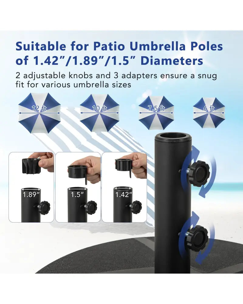 Patio Umbrella Base 88LBS Capacity Water and Sand Fillable Market Table Umbrella Stand-Black - Black - Outdoor Umbrella