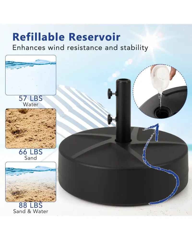 Patio Umbrella Base 88LBS Capacity Water and Sand Fillable Market Table Umbrella Stand-Black - Black - Outdoor Umbrella