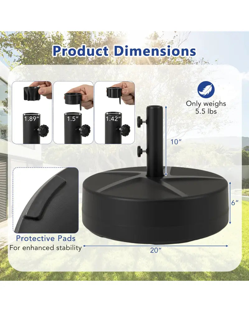 Patio Umbrella Base 88LBS Capacity Water and Sand Fillable Market Table Umbrella Stand-Black - Black - Outdoor Umbrella
