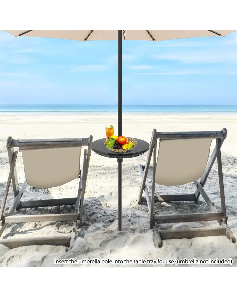 Patio Umbrella Table Tray Adjustable with Umbrella Poles-Black - Black - Outdoor Umbrella Bases