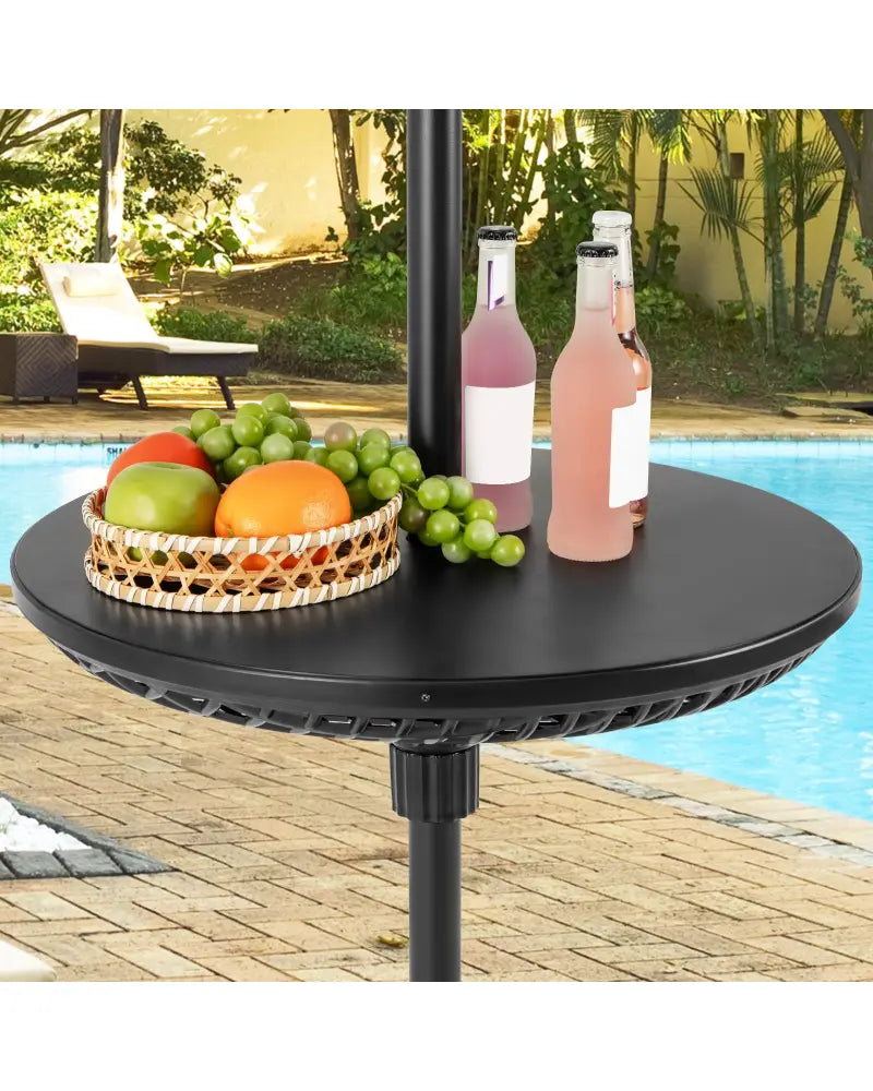 Patio Umbrella Table Tray Adjustable with Umbrella Poles-Black - Black - Outdoor Umbrella Bases