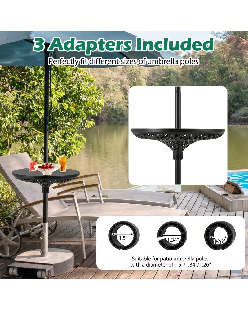 Patio Umbrella Table Tray Adjustable with Umbrella Poles-Black - Black - Outdoor Umbrella Bases