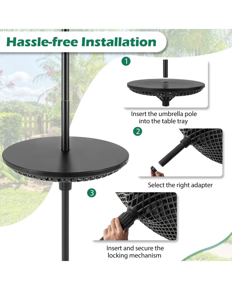 Patio Umbrella Table Tray Adjustable with Umbrella Poles-Black - Black - Outdoor Umbrella Bases