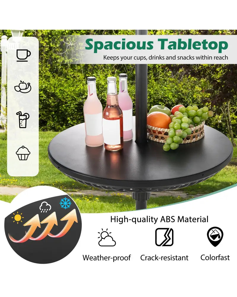 Patio Umbrella Table Tray Adjustable with Umbrella Poles-Black - Black - Outdoor Umbrella Bases