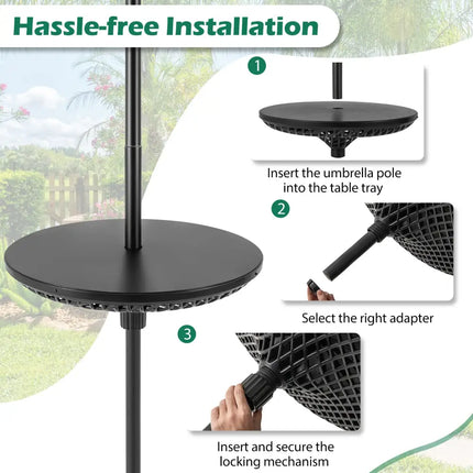Patio Umbrella Table Tray Adjustable with Umbrella Poles-Black - Black - Outdoor Umbrella Bases
