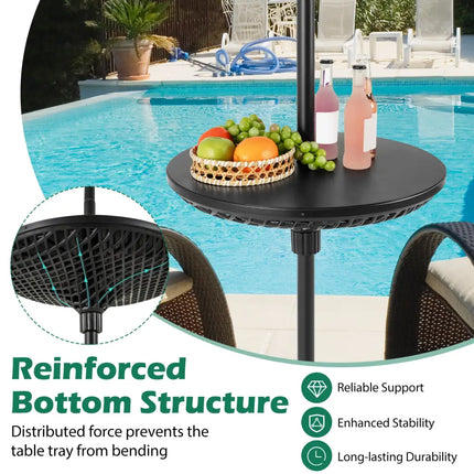 Patio Umbrella Table Tray Adjustable with Umbrella Poles-Black - Black - Outdoor Umbrella Bases